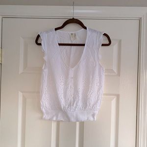White shirt, lined; Japna brand; small; cropped, elastic waist